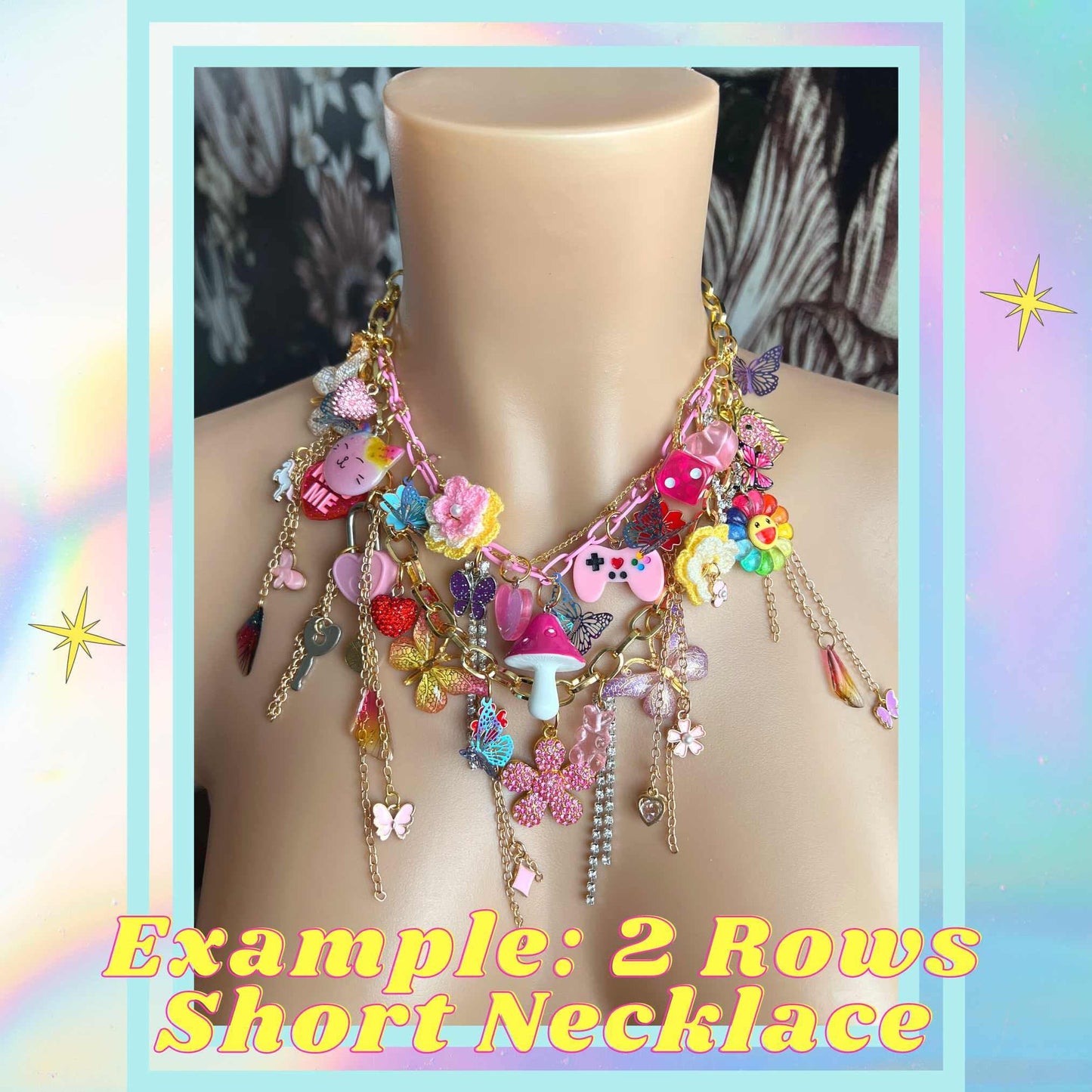 Rainbow Charm Layered Necklace Set Custom Order Request Personalized Jewelry Y2k Necklace Rave Mushroom Charms Personalized Necklace Boho