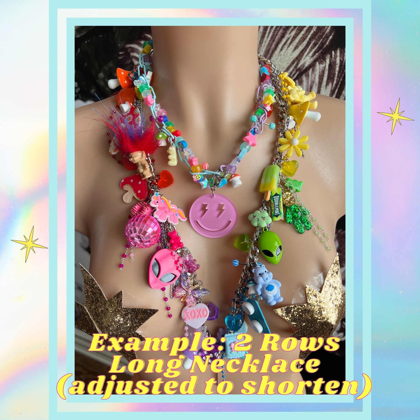 Rainbow Charm Layered Necklace Set Custom Order Request Personalized Jewelry Y2k Necklace Rave Mushroom Charms Personalized Necklace Boho
