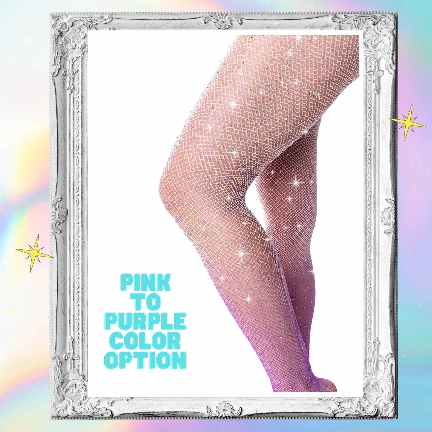Rhinestone Fishnet Tights Pink Fishnets Purple Fishnets Crystal Stockings Rave Fishnets for Festivals Sparkle Fishnet Stockings Hollow