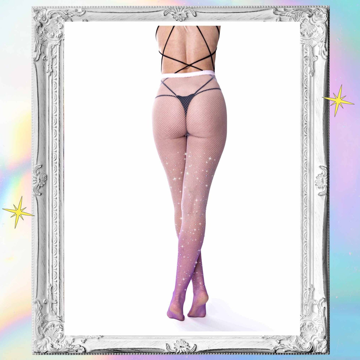 Rhinestone Fishnet Tights Pink Fishnets Purple Fishnets Crystal Stockings Rave Fishnets for Festivals Sparkle Fishnet Stockings Hollow