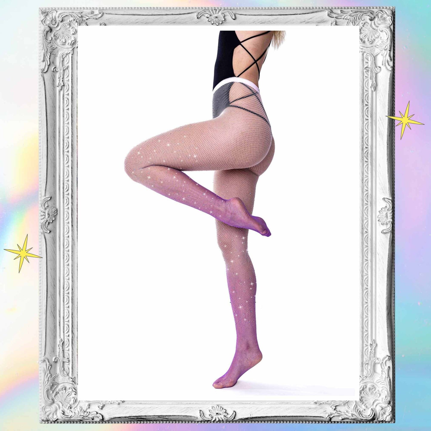 Rhinestone Fishnet Tights Pink Fishnets Purple Fishnets Crystal Stockings Rave Fishnets for Festivals Sparkle Fishnet Stockings Hollow