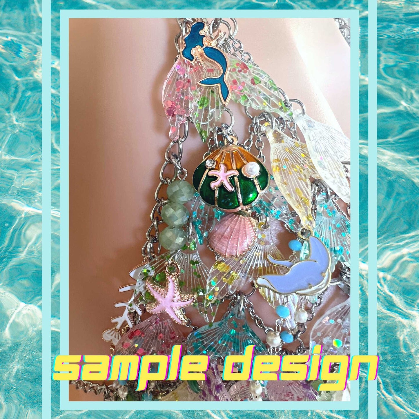 Mermaid Custom Chain Top Mermaid Charm Necklace Personalized Rave Outfit Mermaidcore Top With Ocean Charms Mermaid Costume Underwater Colors