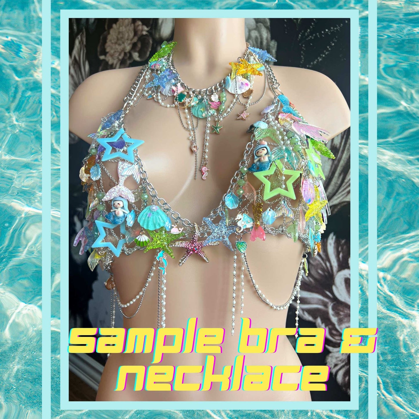 Mermaid Custom Chain Top Mermaid Charm Necklace Personalized Rave Outfit Mermaidcore Top With Ocean Charms Mermaid Costume Underwater Colors