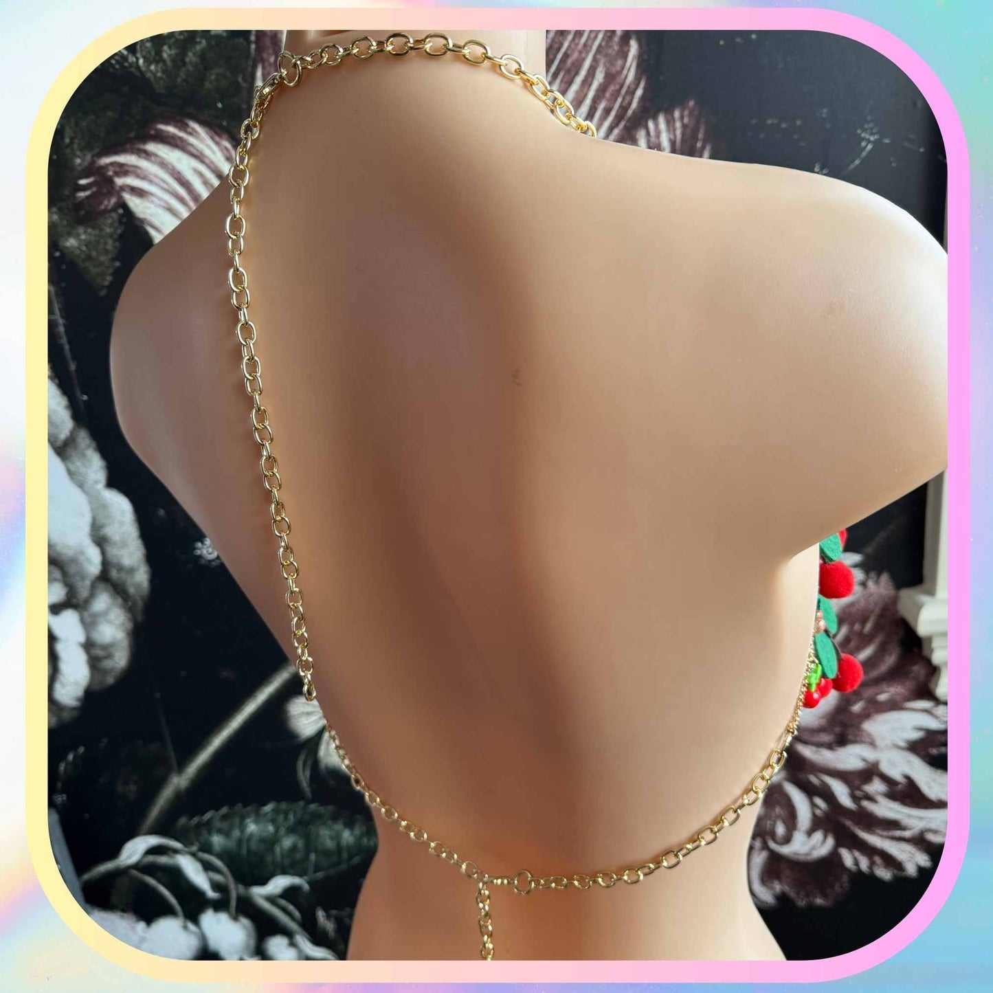 DIY Cherry Charm Bra Rave Outfit for Festival Wear Rave Beach Sexy Cherry Outfit Red Gold Chain Diy Gift for Friend Charm Cherry Red Jewelry