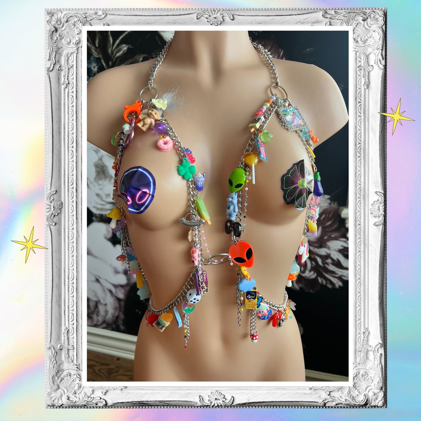 Custom Body Harness Chain Charm Harness Y2k clothing Rave Harness Rave Outfit Festival Outfit EDC Harness Rave Set Charm Rave Outfit