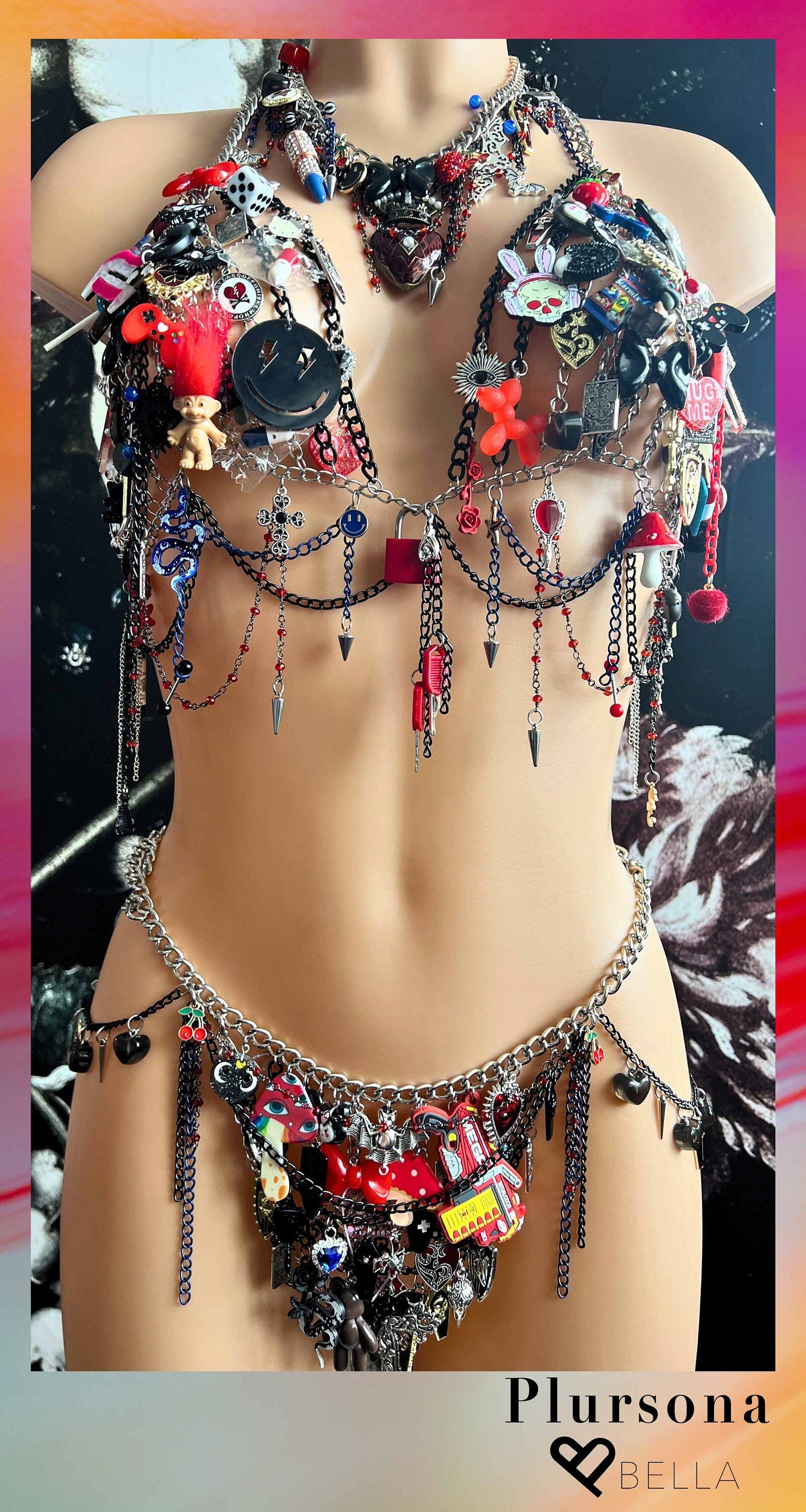 Gothic Charm Bra Order Request Gothic Jewelry Gothic Choker Gothic Lolita Gothic Skirt Gothic Top Belly Chain Custom Goth Jewelry Rave Set