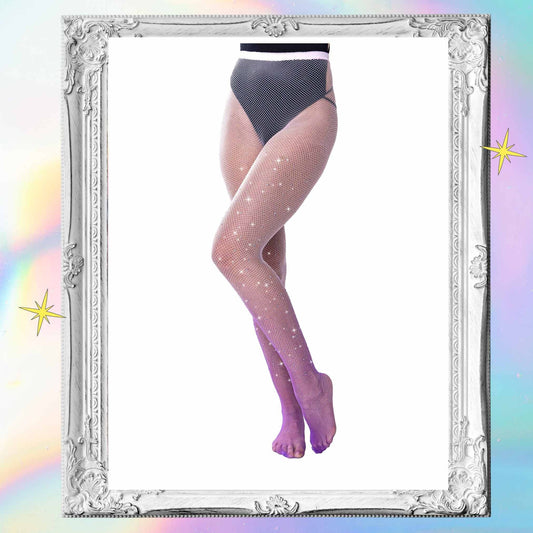 Rhinestone Fishnet Tights Pink Fishnets Purple Fishnets Crystal Stockings Rave Fishnets for Festivals Sparkle Fishnet Stockings Hollow