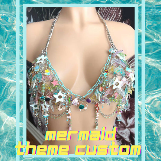 Mermaid Custom Chain Top Mermaid Charm Necklace Personalized Rave Outfit Mermaidcore Top With Ocean Charms Mermaid Costume Underwater Colors